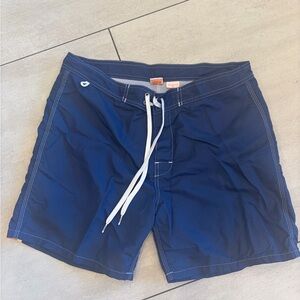 Sundek Navy Blue Swim Board Shorts with White Drawstring